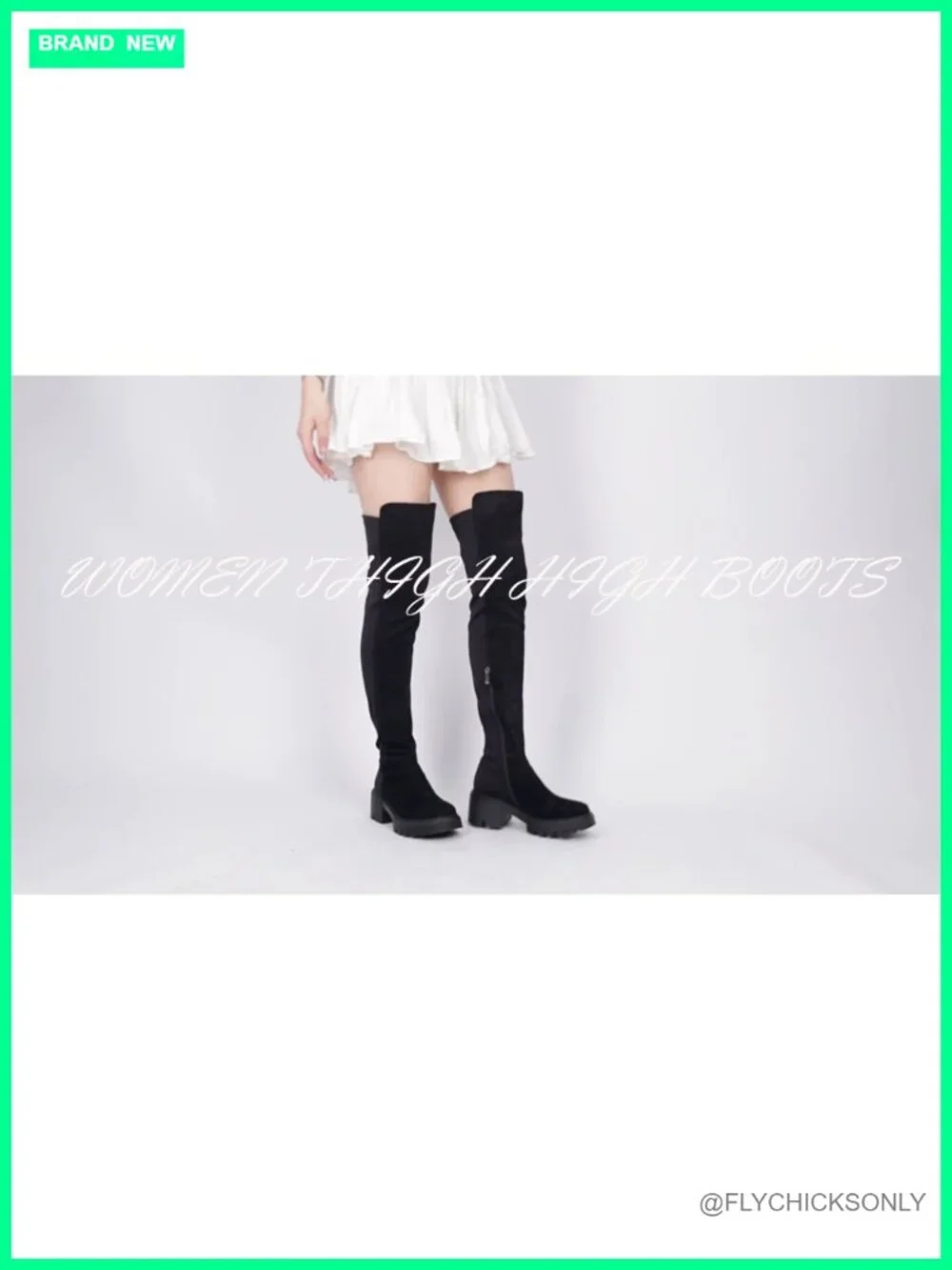 Black Suede Over the Knee Platform Chunky Heel Stretch Boots Zip